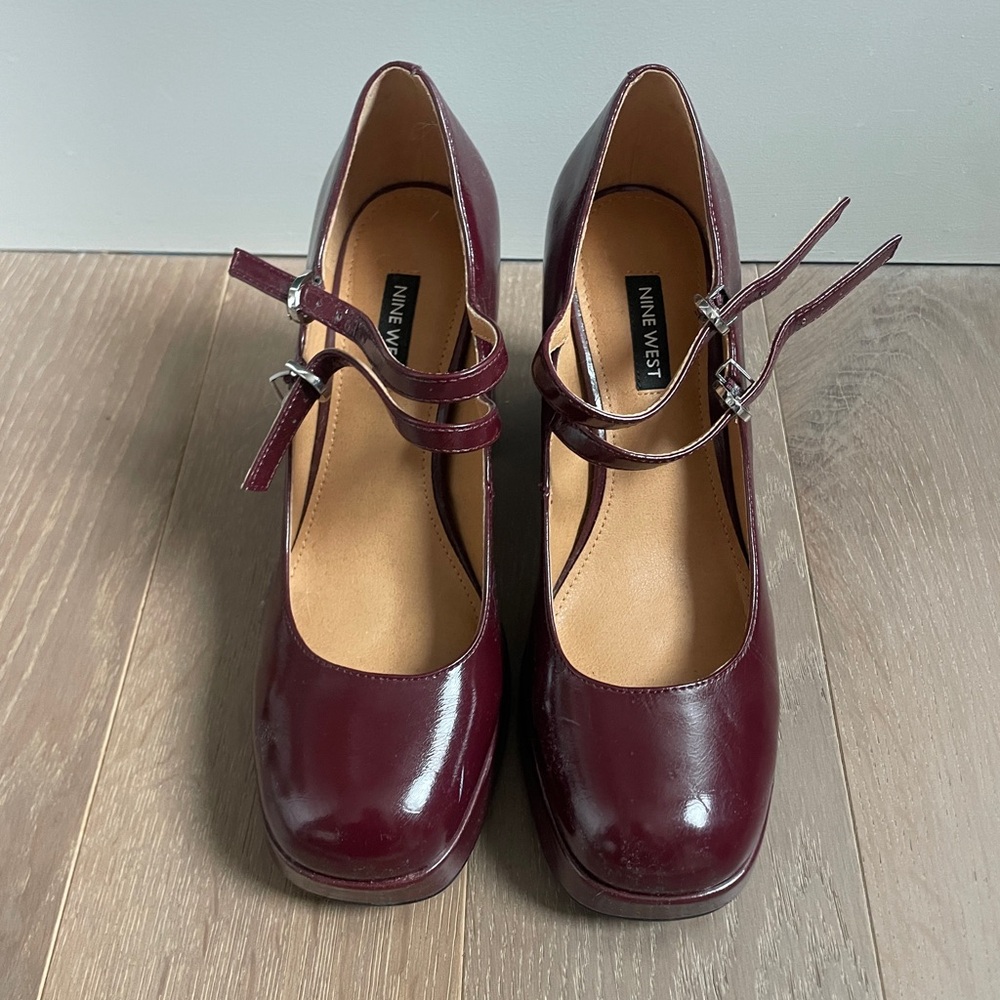 Nine West Red Patent Leather Heels with Ankle Strap